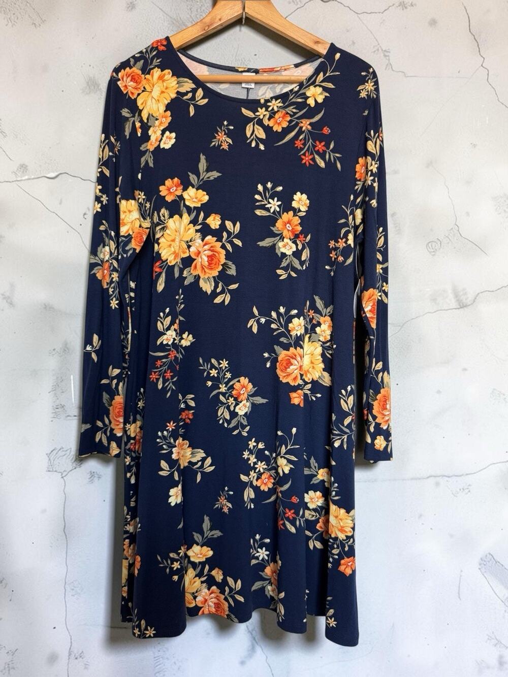 NWT Old Navy Women's Blue Floral Dress Long Sleeves Casual Size XL Fall